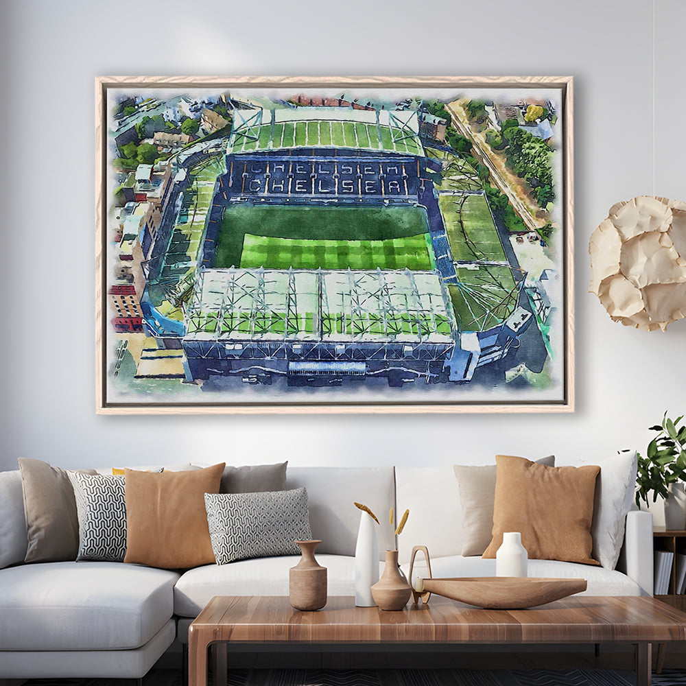 Chelsea FC, Stamford Bridge Painting Stadium Watercolor, Sport Gift Art, Framed Canvas Print Wall Art