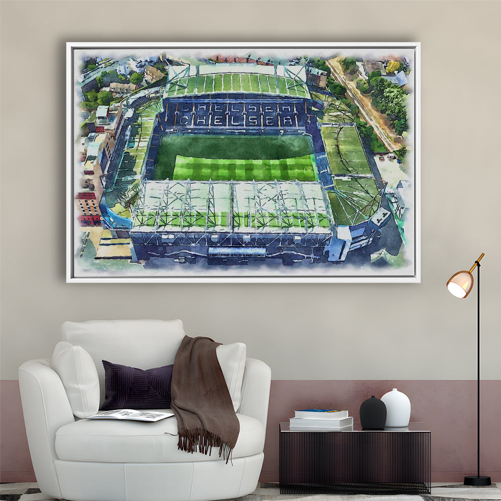 Chelsea FC, Stamford Bridge Painting Stadium Watercolor, Sport Gift Art, Framed Canvas Print Wall Art