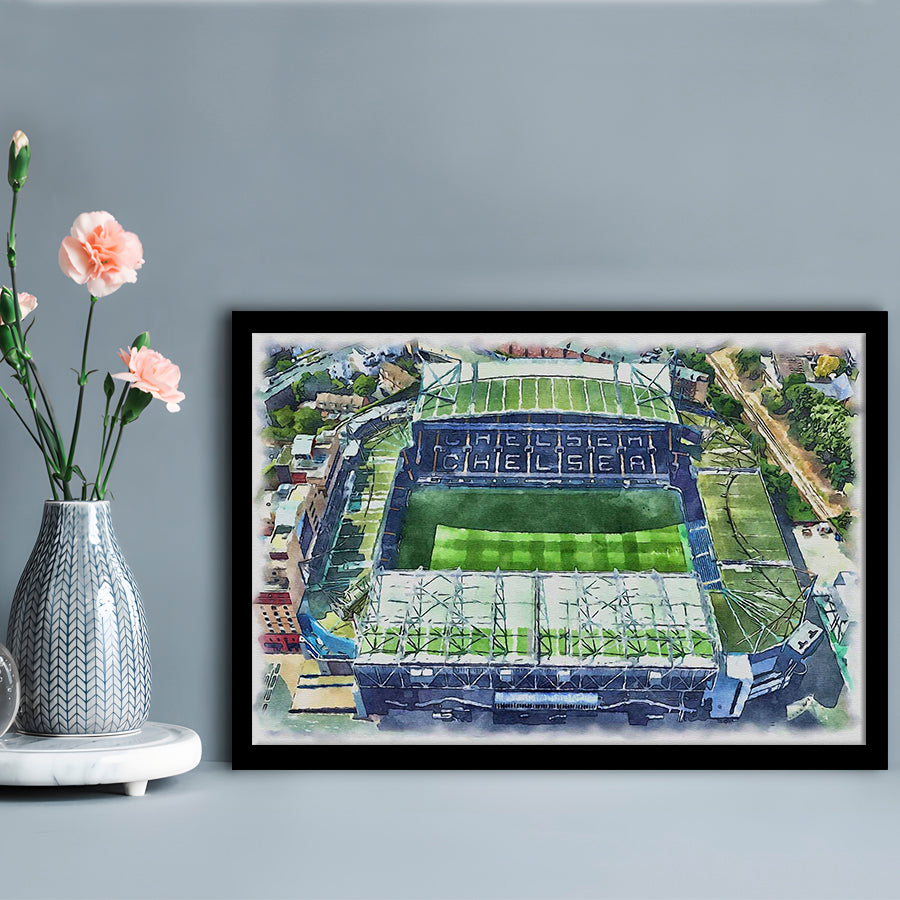 Chelsea FC, Stamford Bridge Painting Stadium Watercolor, Sport Gift Art, Framed Art Print Wall Decor
