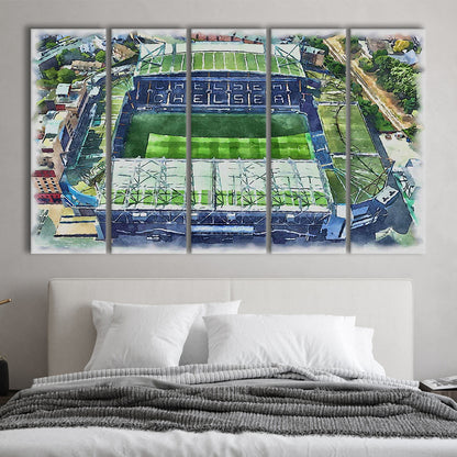 Chelsea FC, Stamford Bridge Painting Stadium Watercolor, Sport Art, Extra Large Canvas Print Wall Art