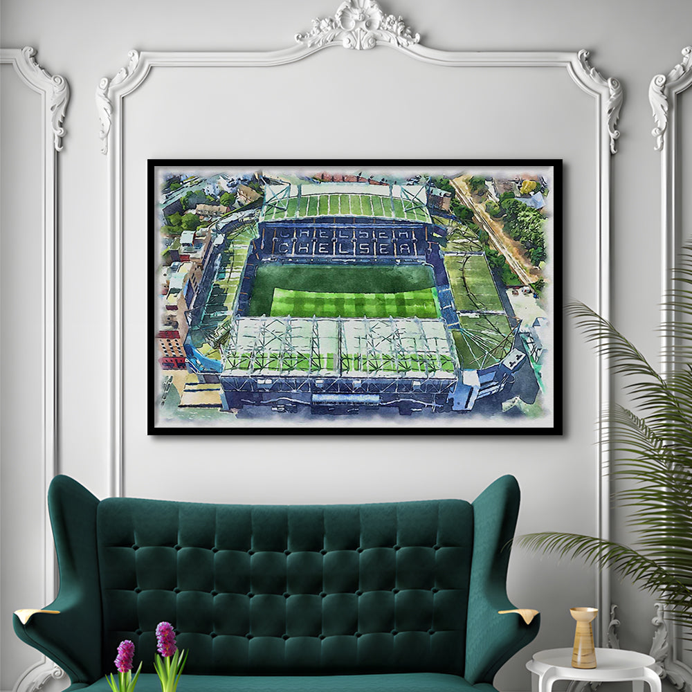 Chelsea FC, Stamford Bridge Painting Stadium Watercolor, Sport Gift Art, Framed Art Print Wall Decor