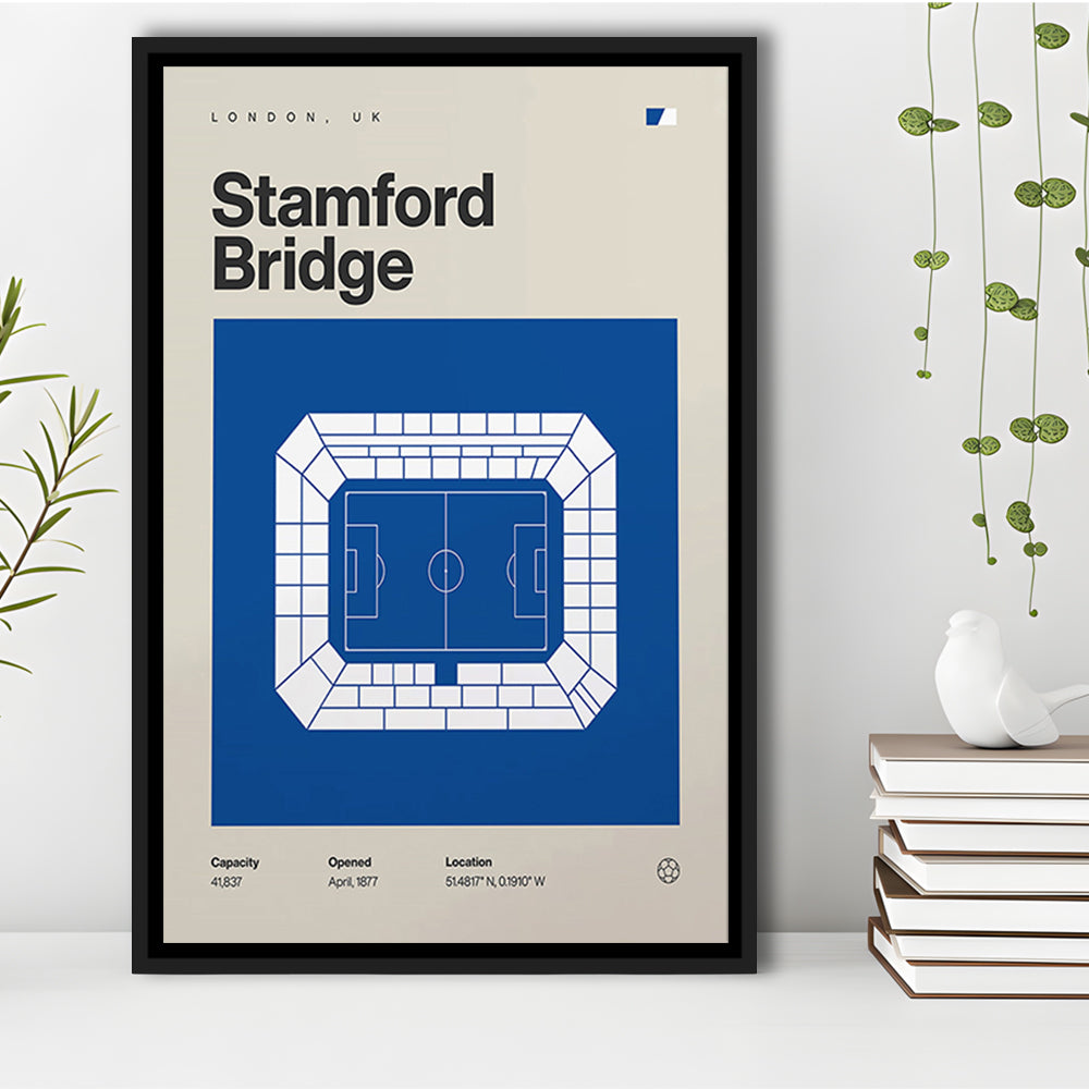 Chelsea Football Stadium Print, Stamford Bridge Stadium Print, Man Cave Gift, Floating Framed Canvas Print Wall Art