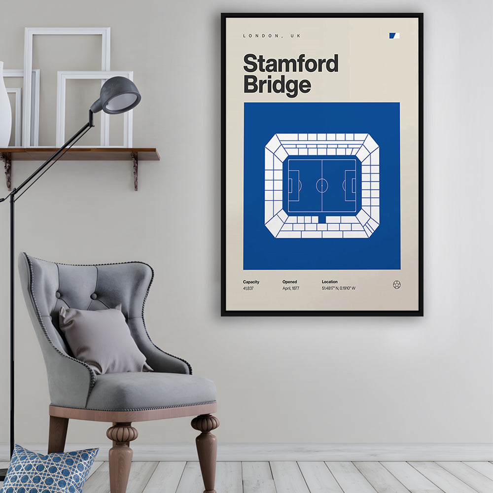 Chelsea Football Stadium Print, Stamford Bridge Stadium Print, Man Cave Gift, Floating Framed Canvas Print Wall Art