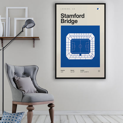 Chelsea Football Stadium Print, Stamford Bridge Stadium Print, Man Cave Gift, Floating Framed Canvas Print Wall Art