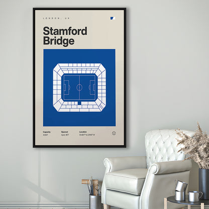 Chelsea Football Stadium Print, Stamford Bridge Stadium Print, Man Cave Gift, Floating Framed Canvas Print Wall Art