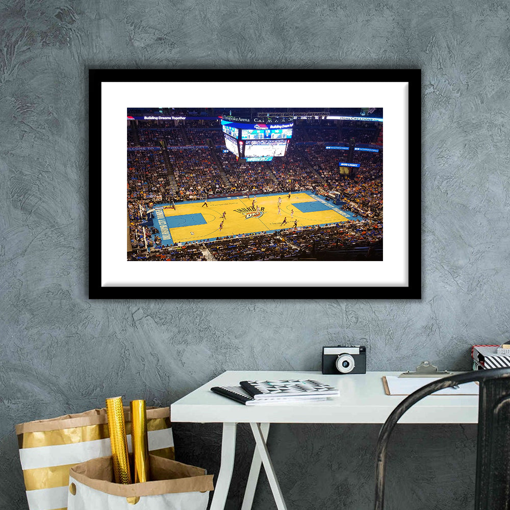 Chesapeake Energy Arena Oklahoma, Stadium Canvas, Sport Art, Gift for him, White Border Framed Art Print Wall Decor
