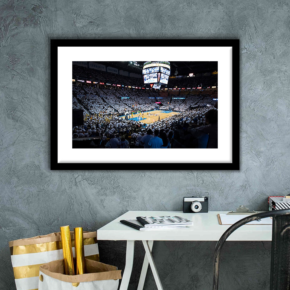 Chesapeake Energy Arena Playoffs, Stadium Canvas, Sport Art, Gift for him, White Border Framed Art Print Wall Decor