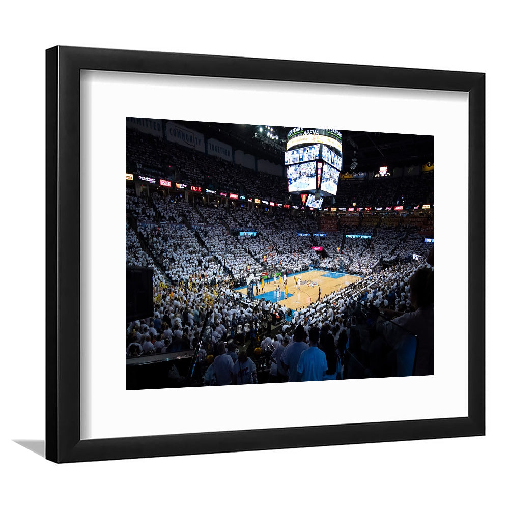 Chesapeake Energy Arena Playoffs, Stadium Canvas, Sport Art, Gift for him, White Border Framed Art Print Wall Decor