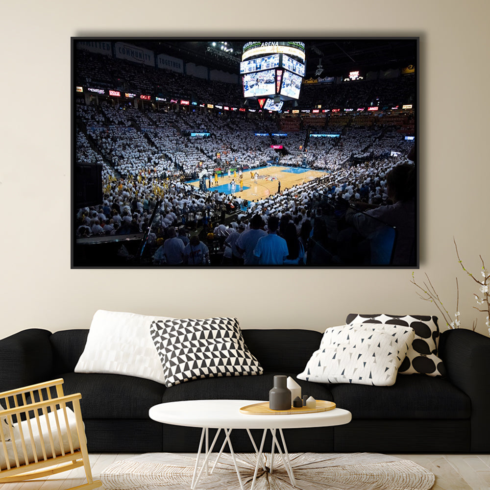 Chesapeake Energy Arena Playoffs, Stadium Canvas, Sport Art, Framed Canvas Print Wall Art, Floating Frame
