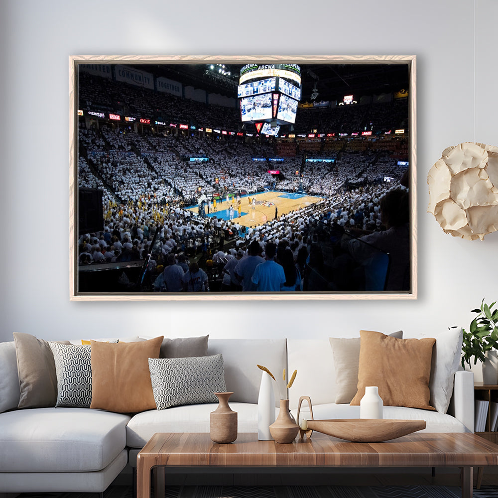 Chesapeake Energy Arena Playoffs, Stadium Canvas, Sport Art, Framed Canvas Print Wall Art, Floating Frame