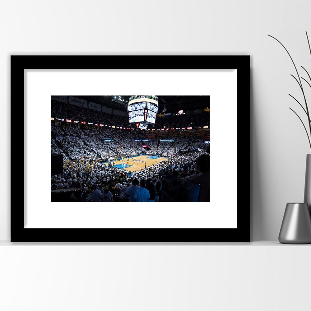 Chesapeake Energy Arena Playoffs, Stadium Canvas, Sport Art, Gift for him, White Border Framed Art Print Wall Decor