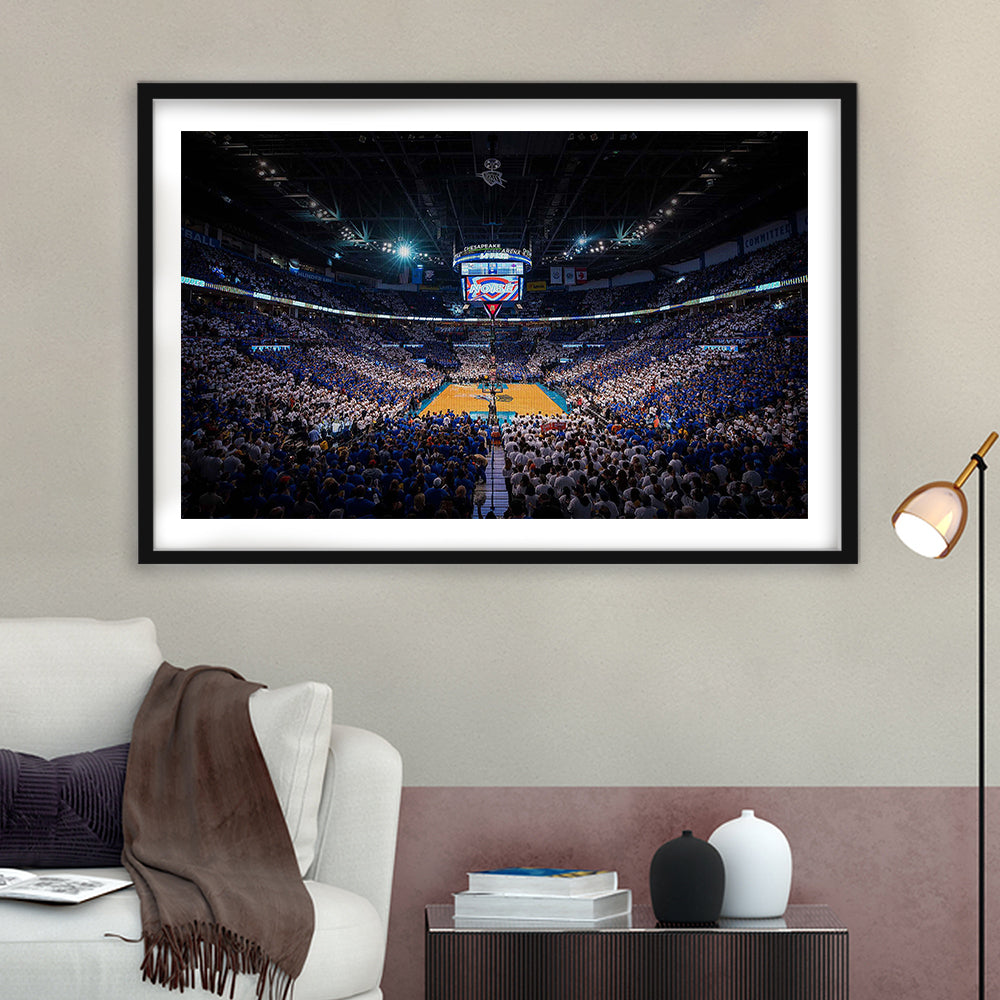 Chesapeake Energy Arena, Stadium Canvas, Sport Art, Gift for him, White Border Framed Art Print Wall Decor