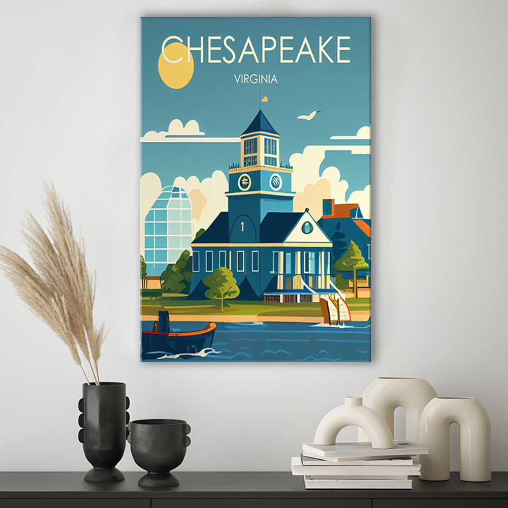 Chesapeake Virginia Retro Art Print, Chesapeake City Wall Art, Canvas Print, Painting Canvas, Living Room Decor
