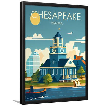 Chesapeake Virginia Retro Art Print, Chesapeake City Wall Art, Framed Art Print, Picture Framed, Painting Art