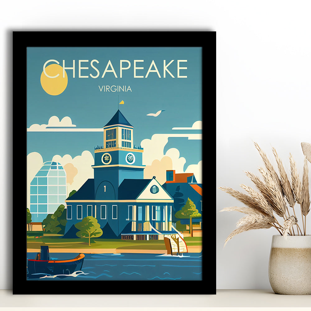 Chesapeake Virginia Retro Art Print, Chesapeake City Wall Art, Framed Art Print, Picture Framed, Painting Art