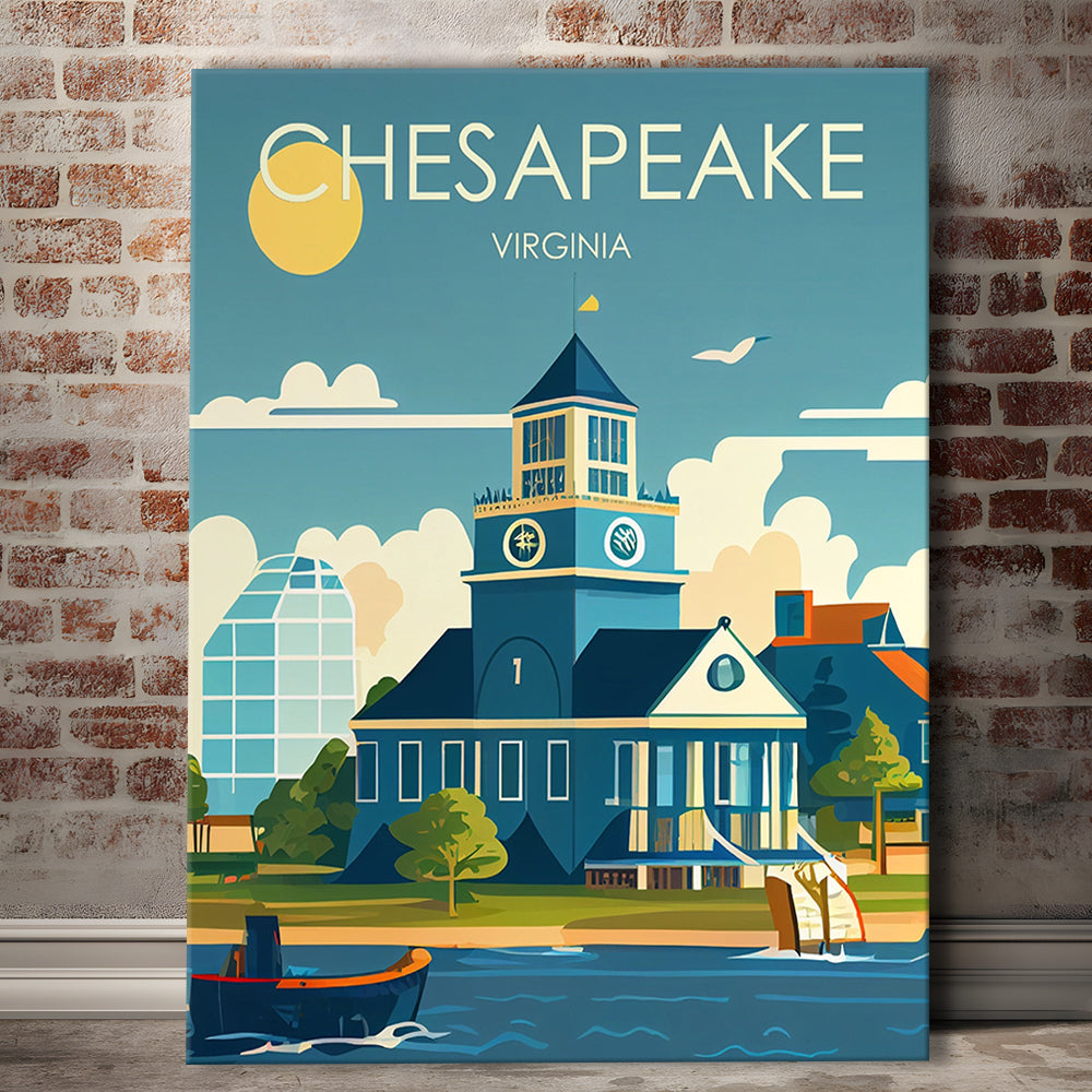 Chesapeake Virginia Retro Art Print, Chesapeake City Wall Art, Canvas Print, Painting Canvas, Living Room Decor