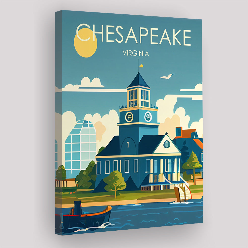 Chesapeake Virginia Retro Art Print, Chesapeake City Wall Art, Canvas Print, Painting Canvas, Living Room Decor