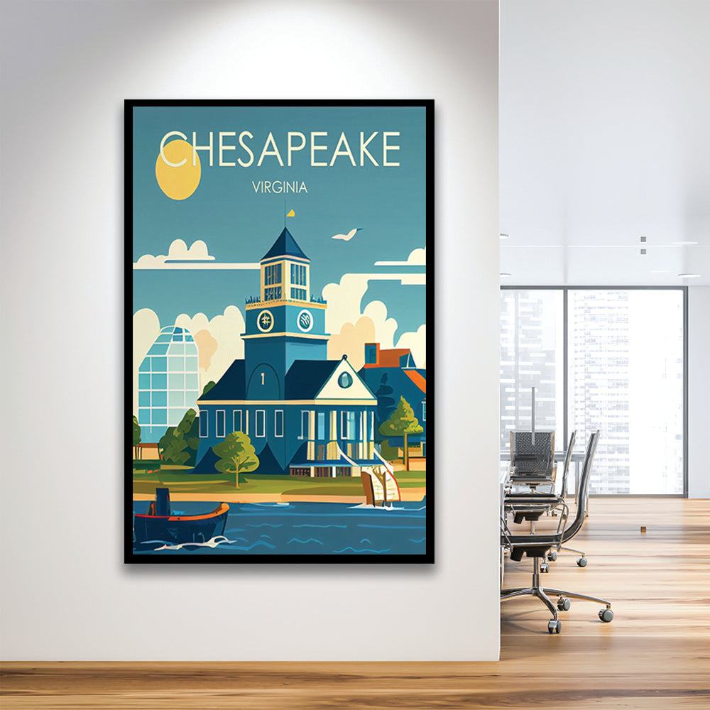 Chesapeake Virginia Retro Art Print, Chesapeake City Wall Art, Framed Art Print, Picture Framed, Painting Art