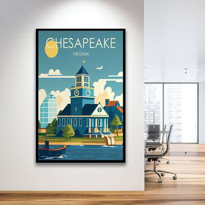Chesapeake Virginia Retro Art Print, Chesapeake City Wall Art, Framed Art Print, Picture Framed, Painting Art