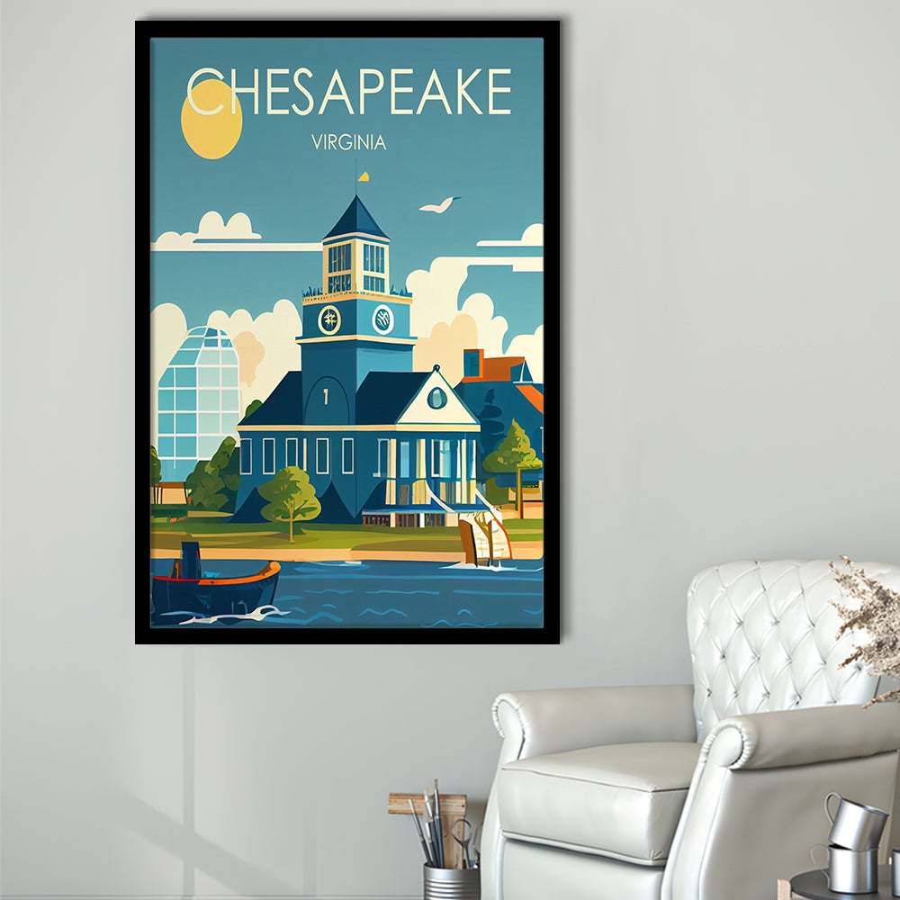 Chesapeake Virginia Retro Art Print, Chesapeake City Wall Art, Framed Art Print, Picture Framed, Painting Art