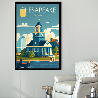 Chesapeake Virginia Retro Art Print, Chesapeake City Wall Art, Framed Art Print, Picture Framed, Painting Art