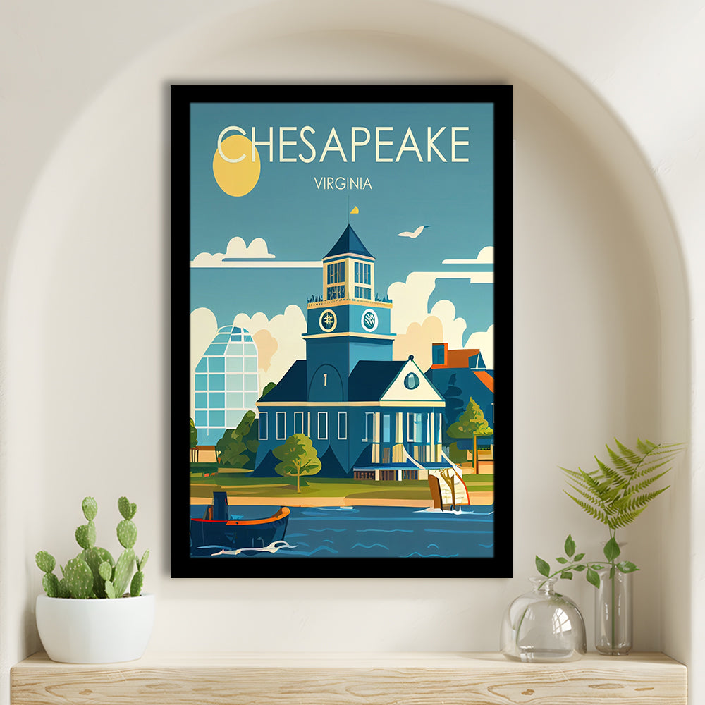 Chesapeake Virginia Retro Art Print, Chesapeake City Wall Art, Framed Art Print, Picture Framed, Painting Art