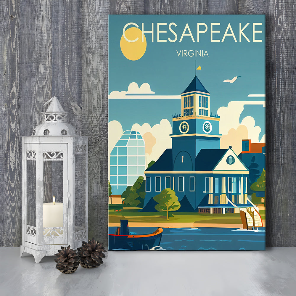 Chesapeake Virginia Retro Art Print, Chesapeake City Wall Art, Canvas Print, Painting Canvas, Living Room Decor