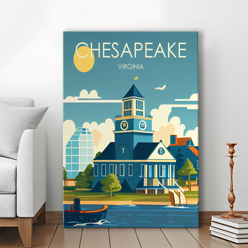 Chesapeake Virginia Retro Art Print, Chesapeake City Wall Art, Canvas Print, Painting Canvas, Living Room Decor
