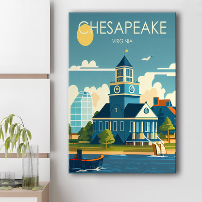 Chesapeake Virginia Retro Art Print, Chesapeake City Wall Art, Canvas Print, Painting Canvas, Living Room Decor
