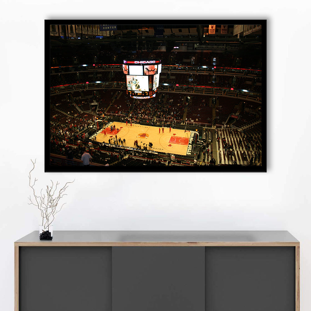 Chicago Bulls in United Center, Stadium Canvas, Sport Art, Gift for him, Framed Art Print Wall Decor, Picture Framed