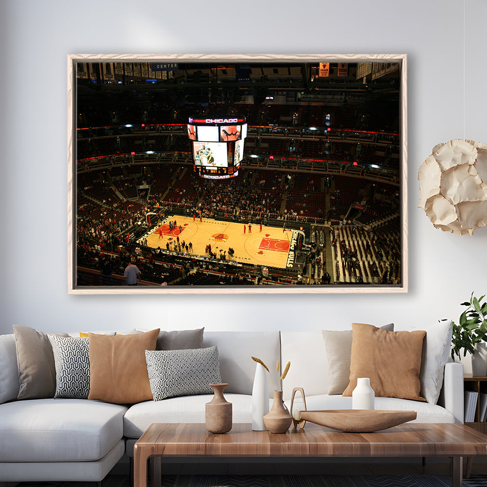 Chicago Bulls in United Center, Stadium Canvas, Sport Art, Framed Canvas Print Wall Art, Floating Frame