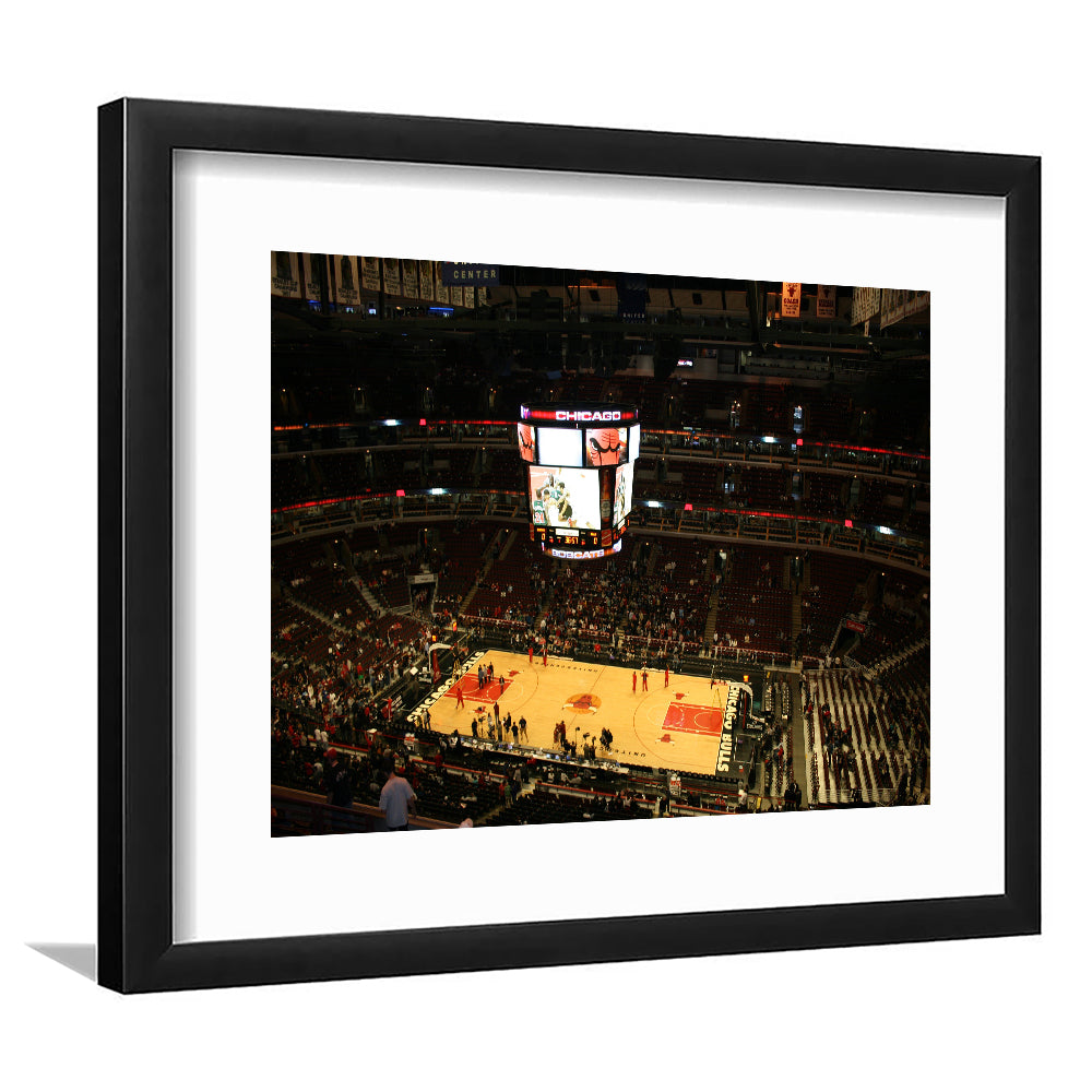 Chicago Bulls in United Center, Stadium Canvas, Sport Art, Gift for him, White Border Framed Art Print Wall Decor