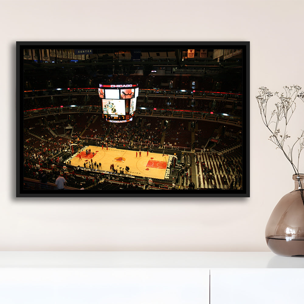 Chicago Bulls in United Center, Stadium Canvas, Sport Art, Framed Canvas Print Wall Art, Floating Frame
