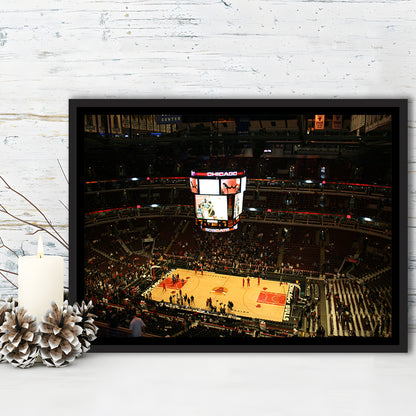 Chicago Bulls in United Center, Stadium Canvas, Sport Art, Framed Canvas Print Wall Art, Floating Frame
