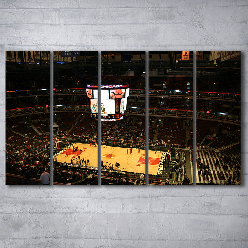Chicago Bulls in United Center, Stadium Canvas, Sport Art, 5 Panel B, Extra Large Canvas, Canvas Print Wall Art