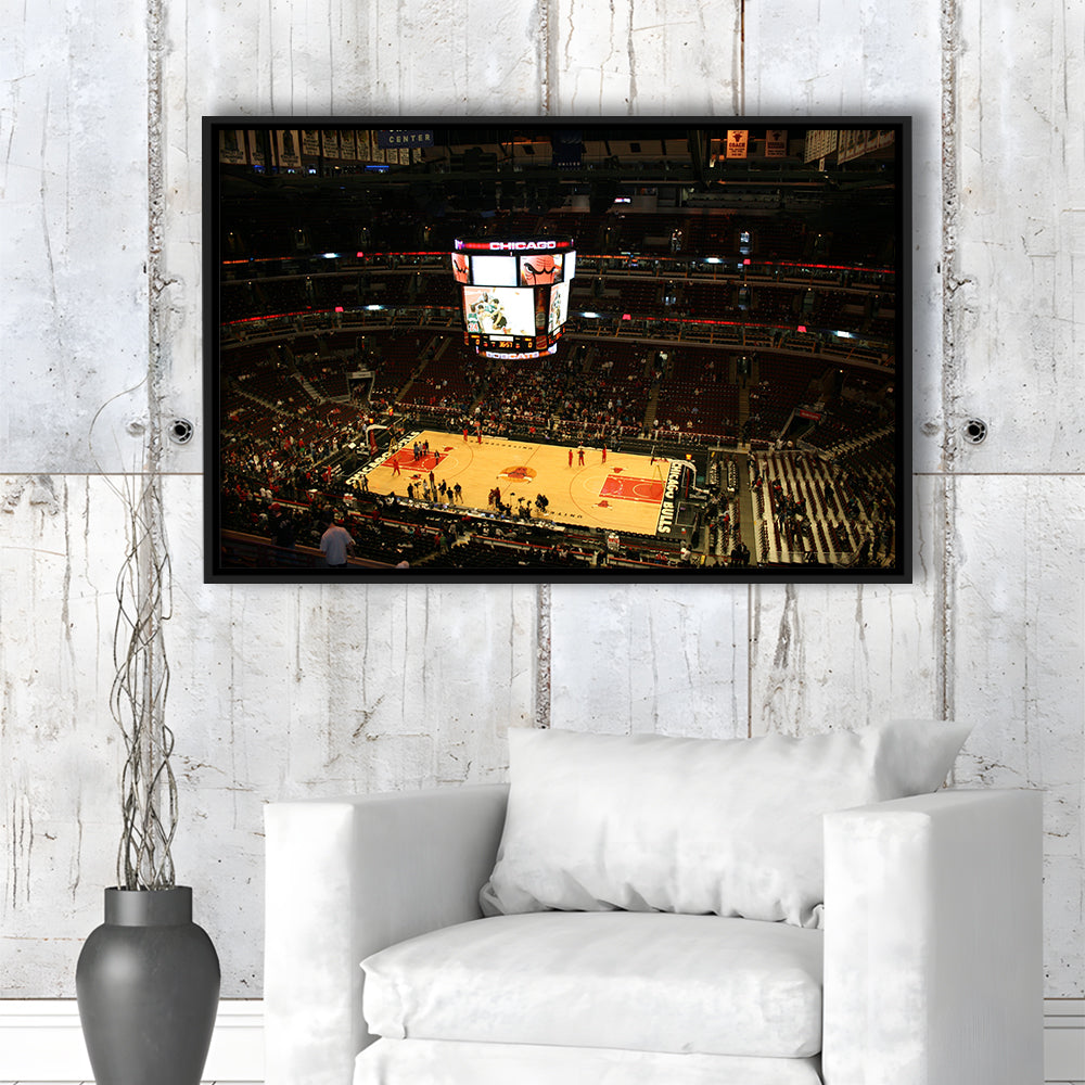 Chicago Bulls in United Center, Stadium Canvas, Sport Art, Framed Canvas Print Wall Art, Floating Frame