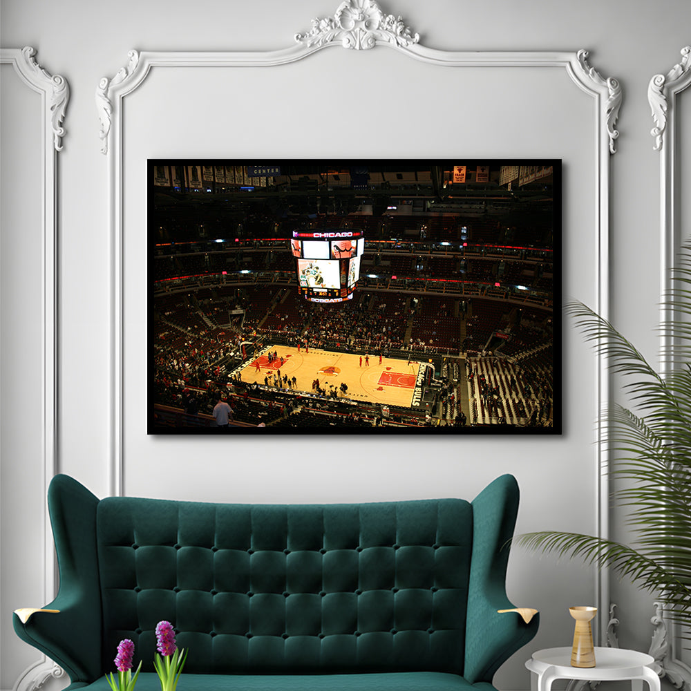 Chicago Bulls in United Center, Stadium Canvas, Sport Art, Gift for him, Framed Art Print Wall Decor, Picture Framed