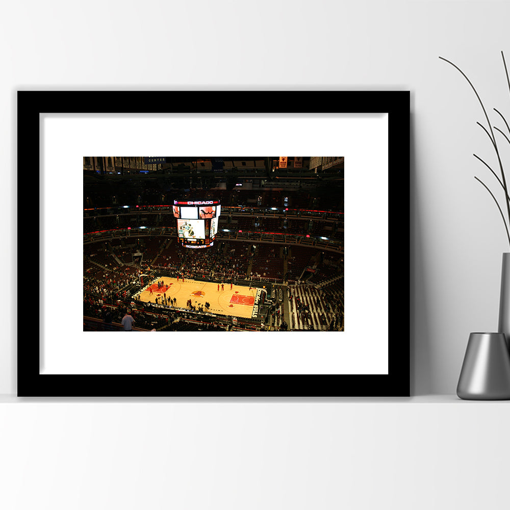 Chicago Bulls in United Center, Stadium Canvas, Sport Art, Gift for him, White Border Framed Art Print Wall Decor