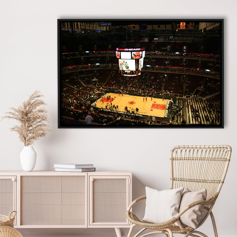 Chicago Bulls in United Center, Stadium Canvas, Sport Art, Framed Canvas Print Wall Art, Floating Frame