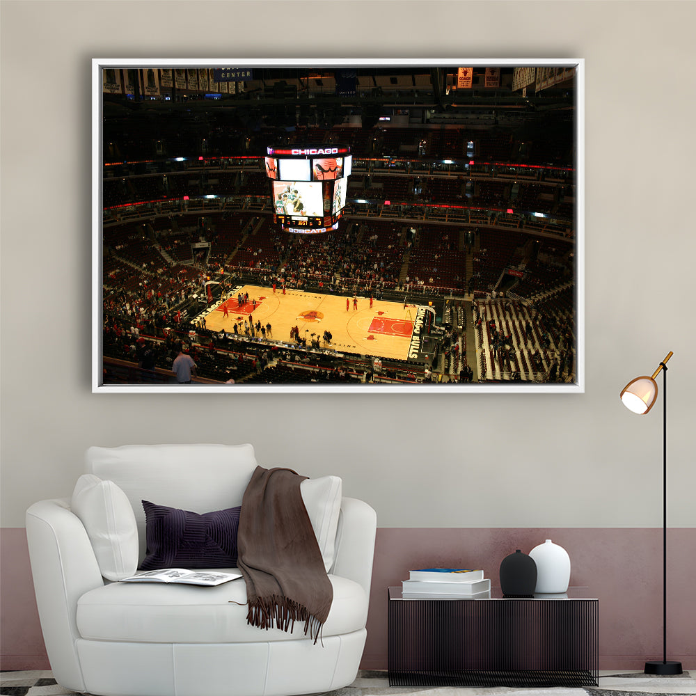 Chicago Bulls in United Center, Stadium Canvas, Sport Art, Framed Canvas Print Wall Art, Floating Frame