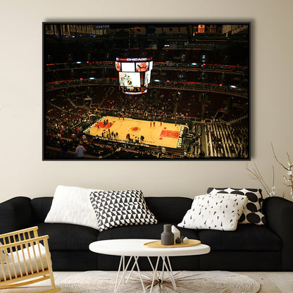 Chicago Bulls in United Center, Stadium Canvas, Sport Art, Framed Canvas Print Wall Art, Floating Frame