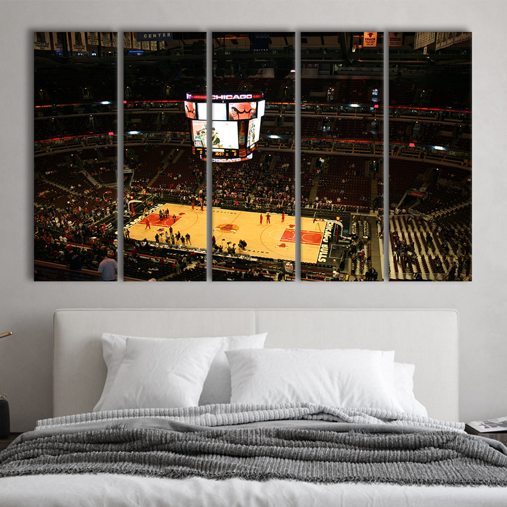 Chicago Bulls in United Center, Stadium Canvas, Sport Art, 5 Panel B, Extra Large Canvas, Canvas Print Wall Art