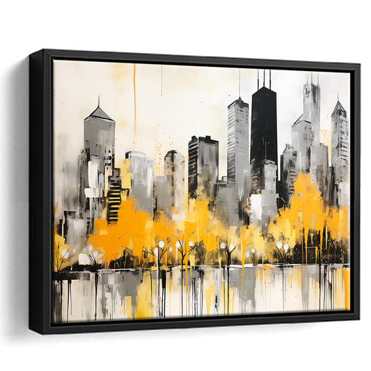 Chicago City Minimalist Boho Style Acrylic Painting V1, Framed Canvas Painting, Framed Canvas Prints Wall Art Decor