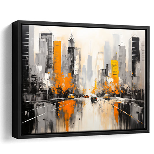 Chicago City Minimalist Abstract Acrylic Painting, Framed Canvas Painting, Framed Canvas Prints Wall Art Decor