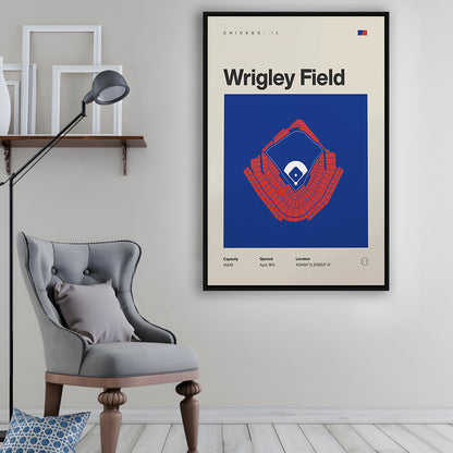 Chicago Cubs Stadium Print, Wrigley Field Stadium Print, Man Cave Gift, Floating Framed Canvas Print Wall Art