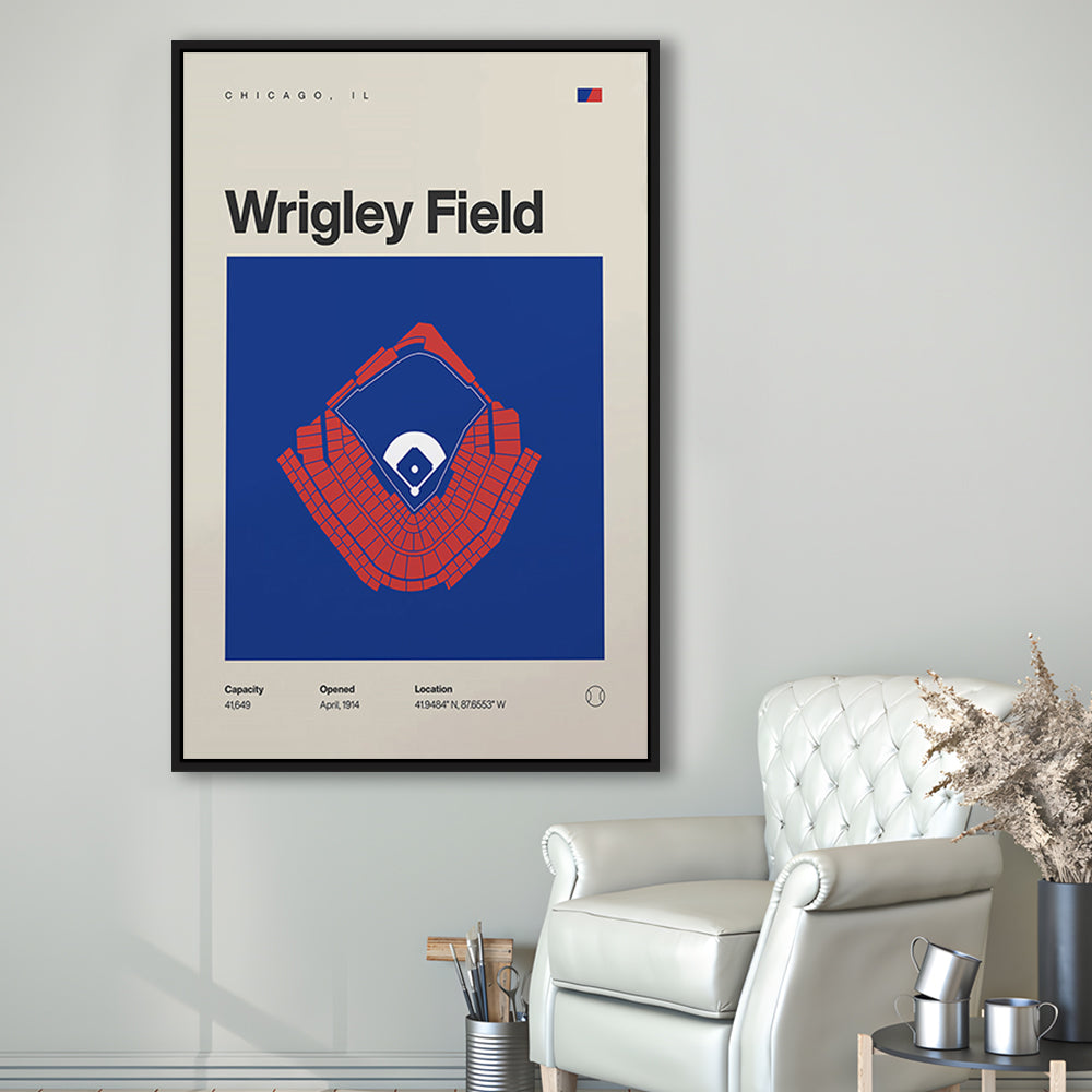 Chicago Cubs Stadium Print, Wrigley Field Stadium Print, Man Cave Gift, Floating Framed Canvas Print Wall Art