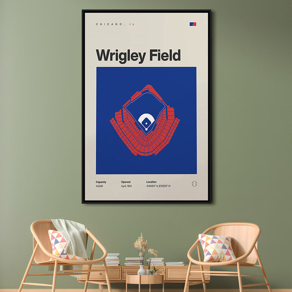 Chicago Cubs Stadium Print, Wrigley Field Stadium Print, Man Cave Gift, Floating Framed Canvas Print Wall Art