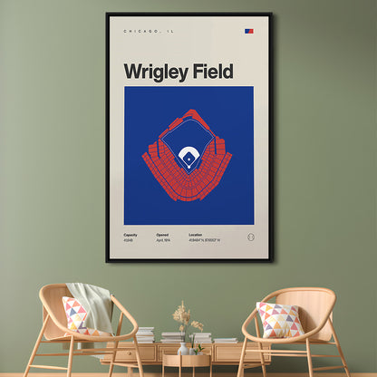 Chicago Cubs Stadium Print, Wrigley Field Stadium Print, Man Cave Gift, Floating Framed Canvas Print Wall Art