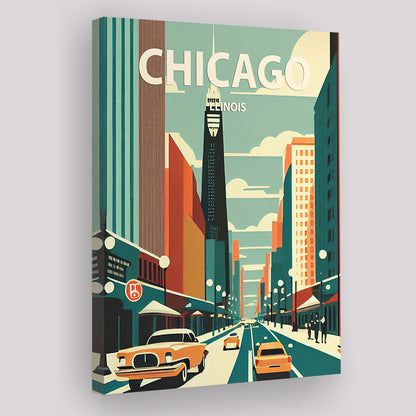 Chicago Illinois Retro Art Print, Chicago City Wall Art, Canvas Print, Painting Canvas, Living Room Decor