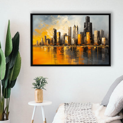 Chicago Skyline Acrylic Painting Mixed Color V1, Framed Canvas Painting, Framed Canvas Prints Wall Art Decor